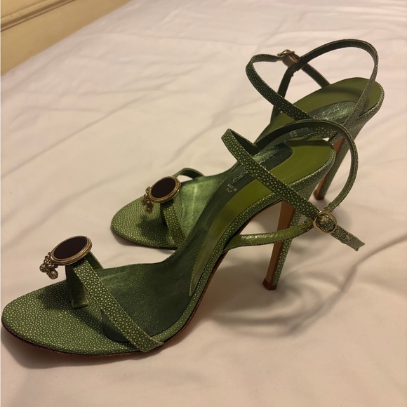 Leather mint green Strappy High Heel Sandals with Embellished Accent. - Picture 8 of 11